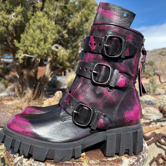 A.S.98 Shoes - A.S.98 HAMISH FUCHSIA DAMI MOTO BRUSH OFF PLATFORM BIKER BOOTS